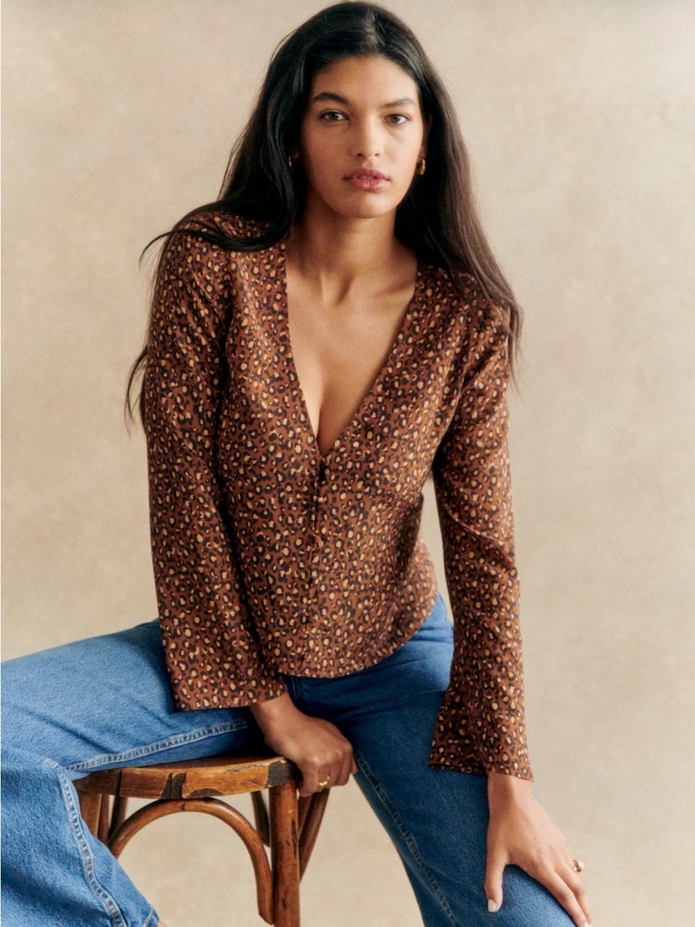 Sezane Albina Blouse Brown Leo - Size 8